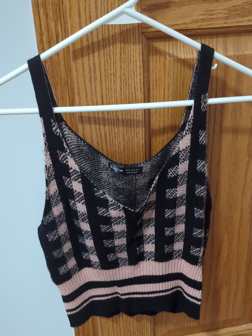 SHEIN Black and Pink Check Knit Tank